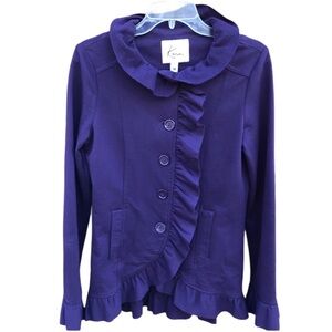 Kensie Purple Ruffle-Trim Women's Sweater Jacket